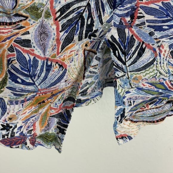 C&C California Shirt‎ Womens Large 100% Linen Button Back Cap Sleeve Tropical L - Picture 3 of 7